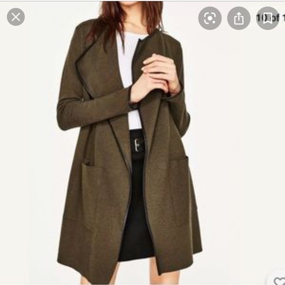 Zara Olive Green Open Front Cardigan Size Medium - Picture 1 of 7